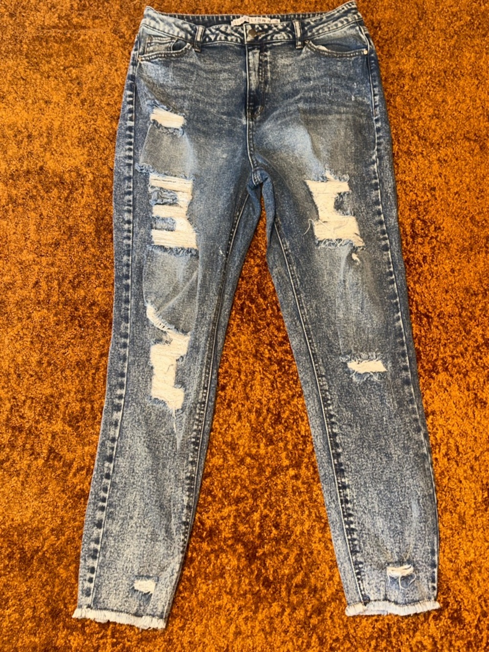 Tinseltown Blue and White Skinny Jeans Distressed